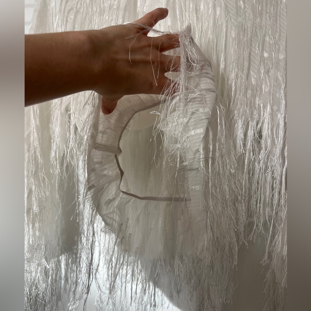 YILIBASHA White Fringe Sheer Blouse XS Fringe Textured Avant Garde Long Sleeve - Picture 6 of 11